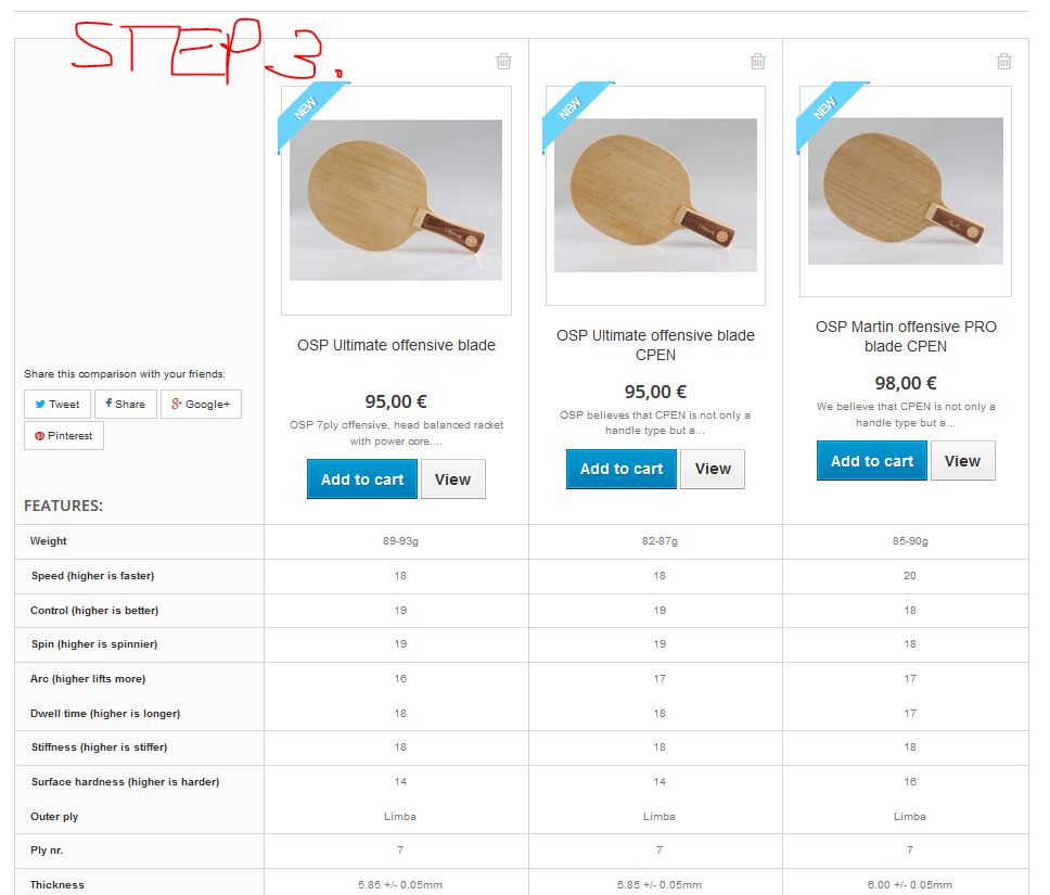 How to compare table tennis equipment - step 3